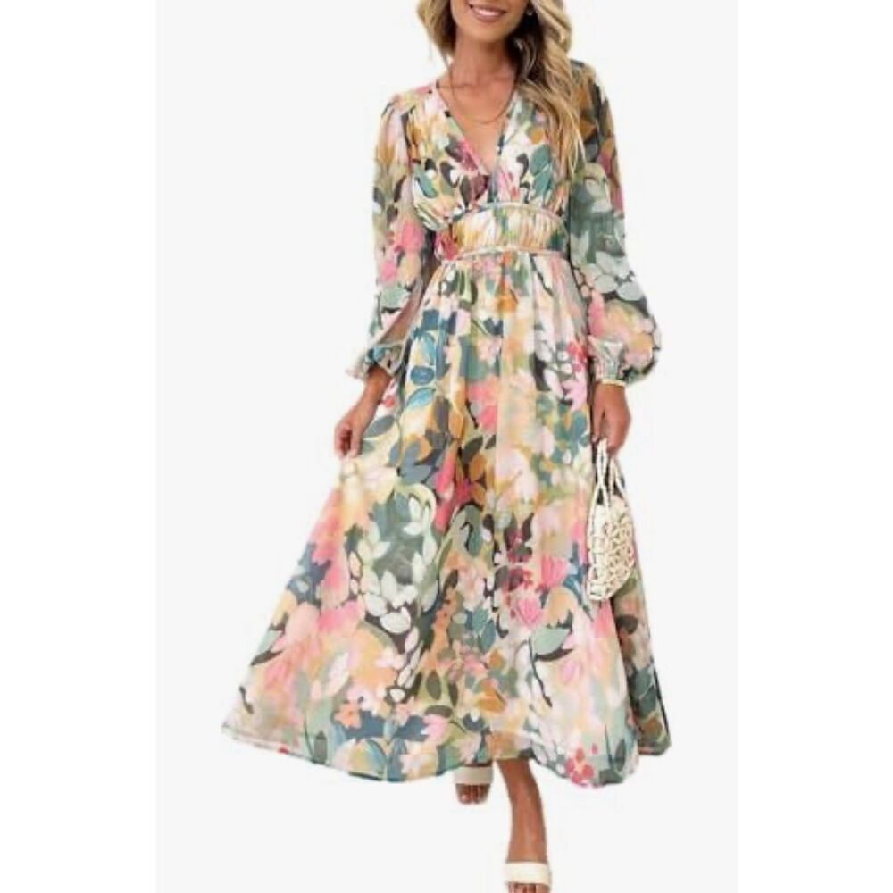 Maxigerui floral maxi dress wedding guest - L